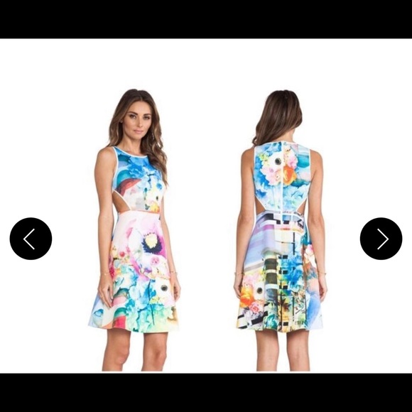 Clover Canyon Fluorescent Rose Cut Out Neoprene Dress in Multi Sz S - Picture 3 of 15